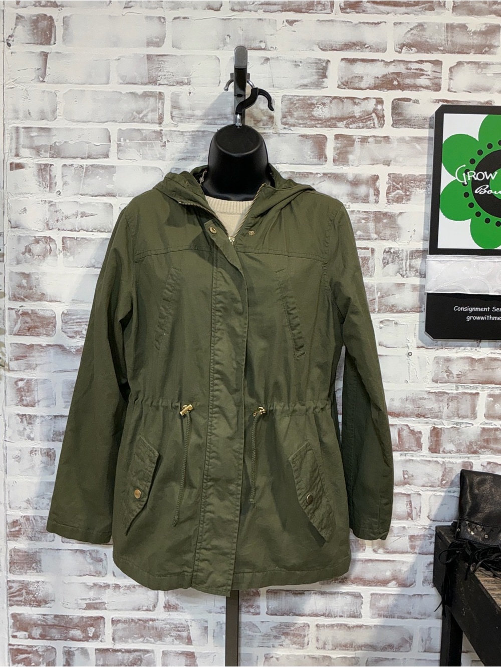Miss London Olive Green Hooded Utility Jacket